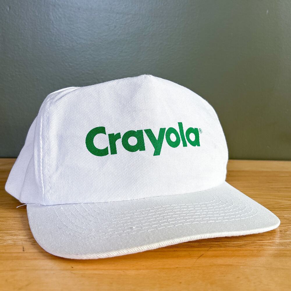 Vintage Crayola Logo White Green Snapback Hat One Size Fits All